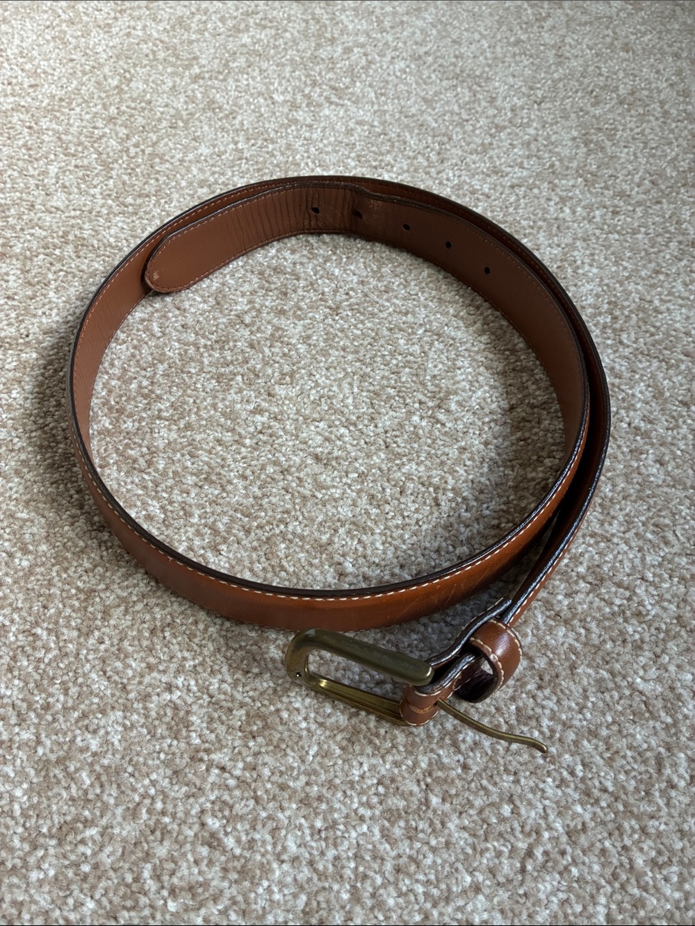 Men's LL Bean Leather Belt with Brass Buckle